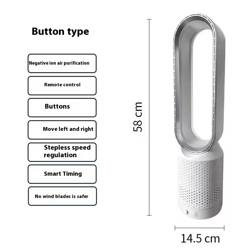 Bladeless Fan with Remote Control | Negative Ion Air Purifier Fan | 90° Oscillating | 8-Speed Touch Screen | Child Safe