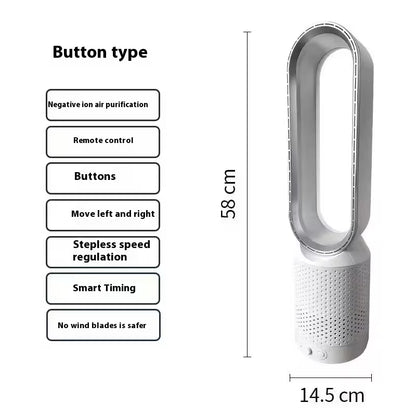 Bladeless Fan with Remote Control | Negative Ion Air Purifier Fan | 90° Oscillating | 8-Speed Touch Screen | Child Safe