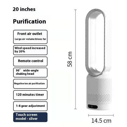 Bladeless Fan with Remote Control | Negative Ion Air Purifier Fan | 90° Oscillating | 8-Speed Touch Screen | Child Safe