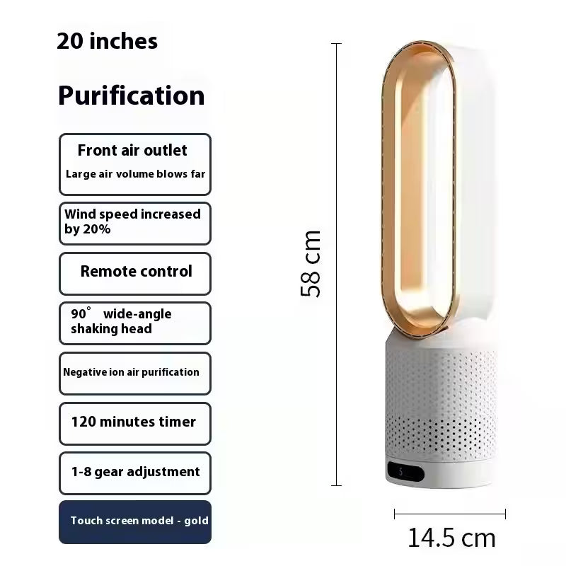 Bladeless Fan with Remote Control | Negative Ion Air Purifier Fan | 90° Oscillating | 8-Speed Touch Screen | Child Safe