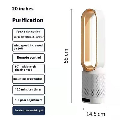 Bladeless Fan with Remote Control | Negative Ion Air Purifier Fan | 90° Oscillating | 8-Speed Touch Screen | Child Safe