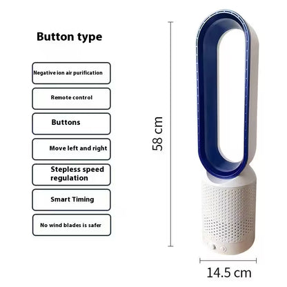 Bladeless Fan with Remote Control | Negative Ion Air Purifier Fan | 90° Oscillating | 8-Speed Touch Screen | Child Safe