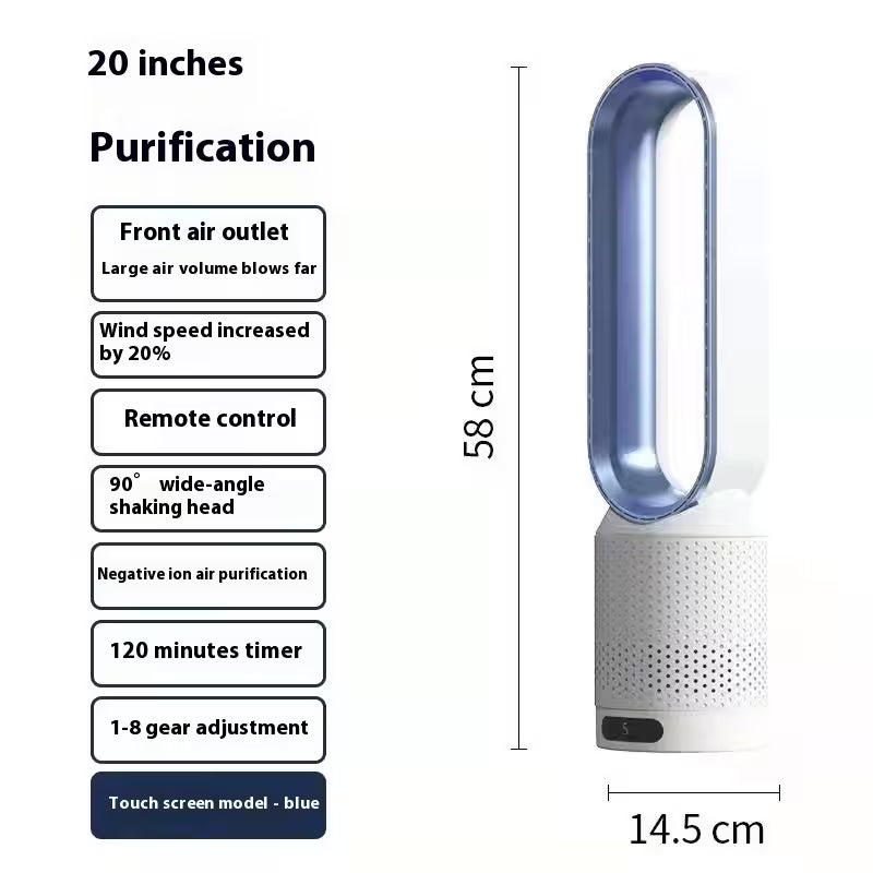 Bladeless Fan with Remote Control | Negative Ion Air Purifier Fan | 90° Oscillating | 8-Speed Touch Screen | Child Safe