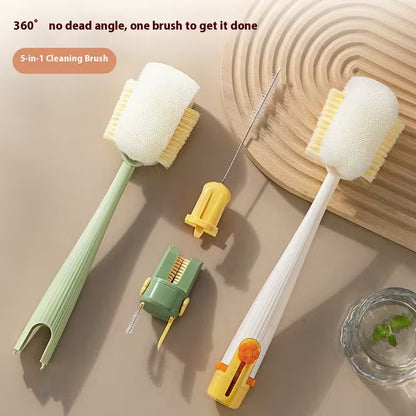 5-in-1 cleaning brush set with interchangeable heads on a beige background
