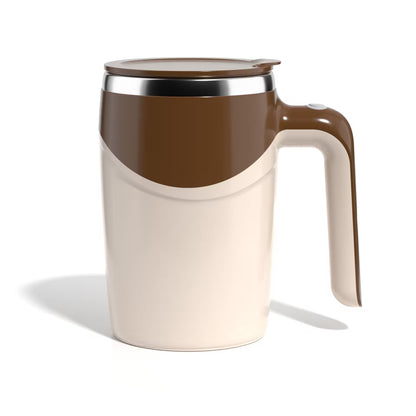 Brown and beige mug with a handle on a white background