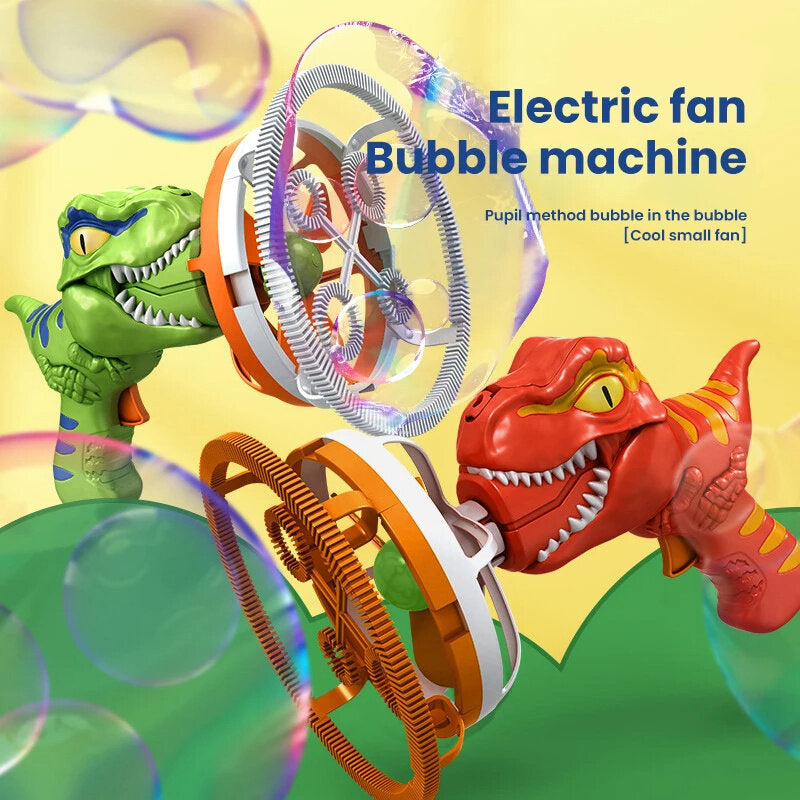 Cute Dinosaur Shape: Shaped like an adorable dinosaur, this bubble machine captivates children's imagination, adding an element of excitement to playtime. Its vibrant design and friendly appearance make it a perfect companion for kids' entertainment.