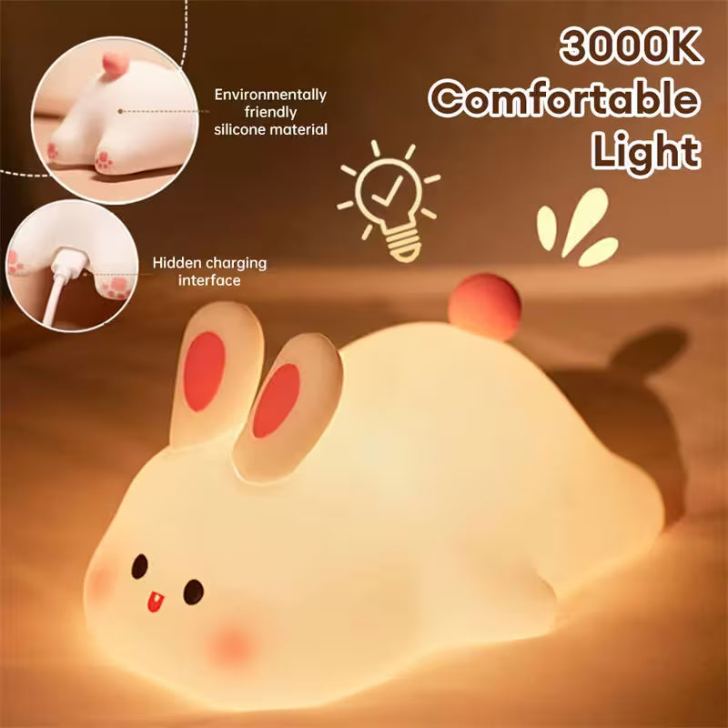 Cute rabbit-shaped night light with 3000K comfortable light on a brown background