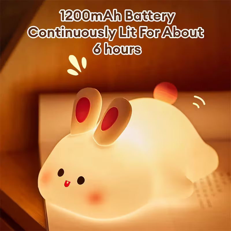 Cute animal-shaped night light with battery information text above it.