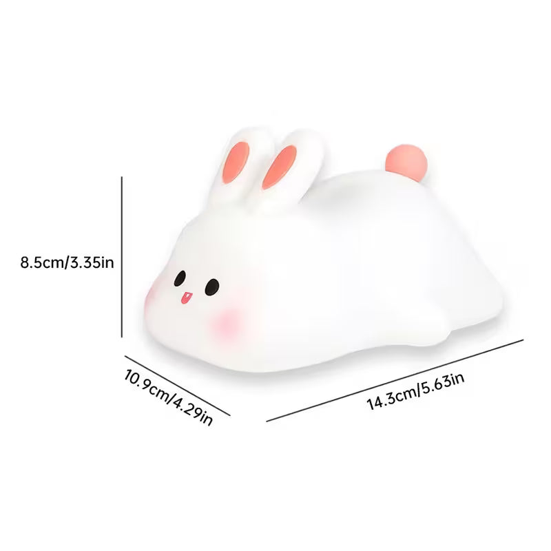 Measurement chart of a cute animal-shaped object with dimensions on a white background