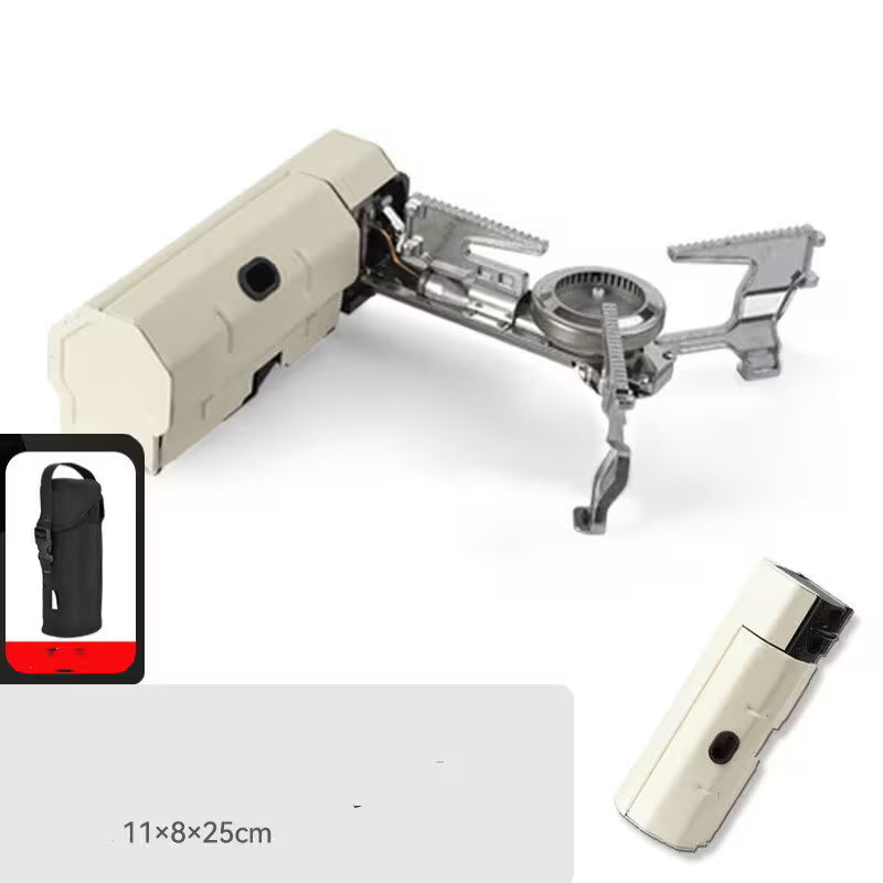 Portable camping stove with carrying case on a white background