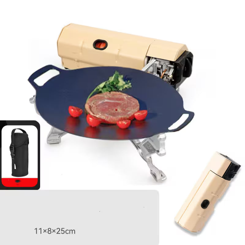 Portable grill with food on a white background