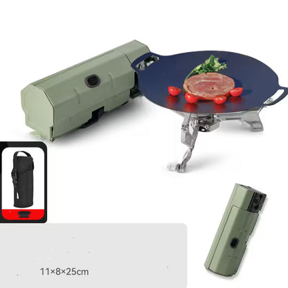 Portable grill with food on a white background