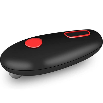 Black device with a red button on a white background
