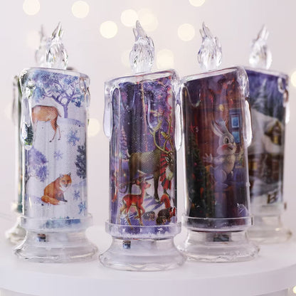 Set of four decorative candles with animal illustrations on a white background.