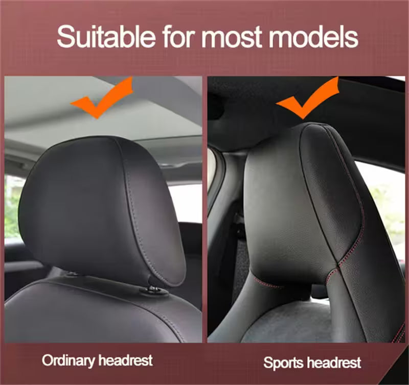 Comparison of an ordinary headrest and a sports headrest in a car interior.