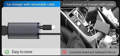 Comparison of car charger with retractable cable and conventional car charger with cable.