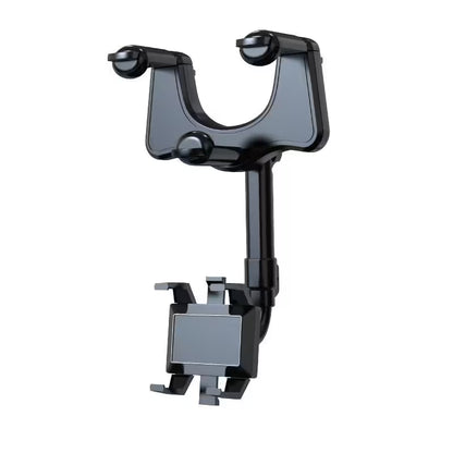 Black clamp-style phone holder on a white background