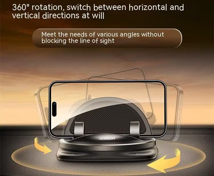 Phone holder with 360-degree rotation feature on a dark background