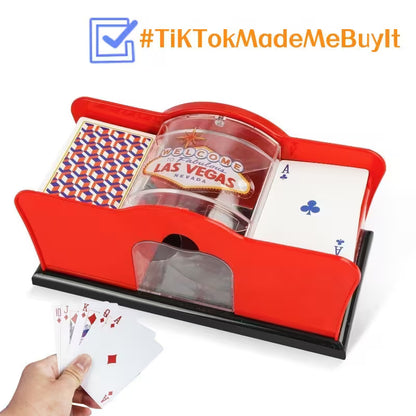 Red card holder with playing cards and a Las Vegas-themed cup, featuring '#TikTokMadeMeBuyIt' text.
