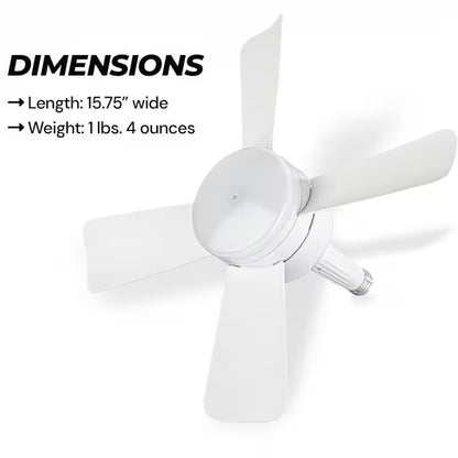 White propeller with dimensions text on a white background