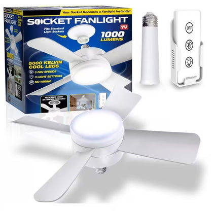 Socket Fanlight product with packaging, light bulb, and remote control on a white background