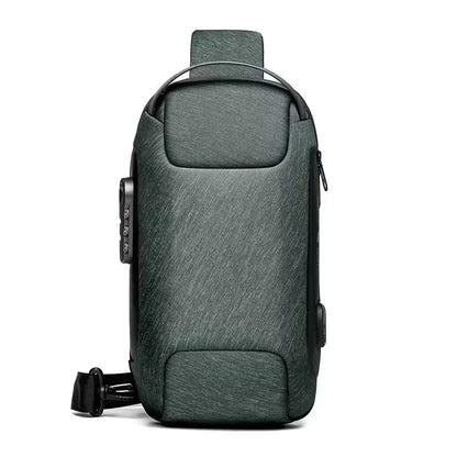 Green shoulder bag with USB port on a white background