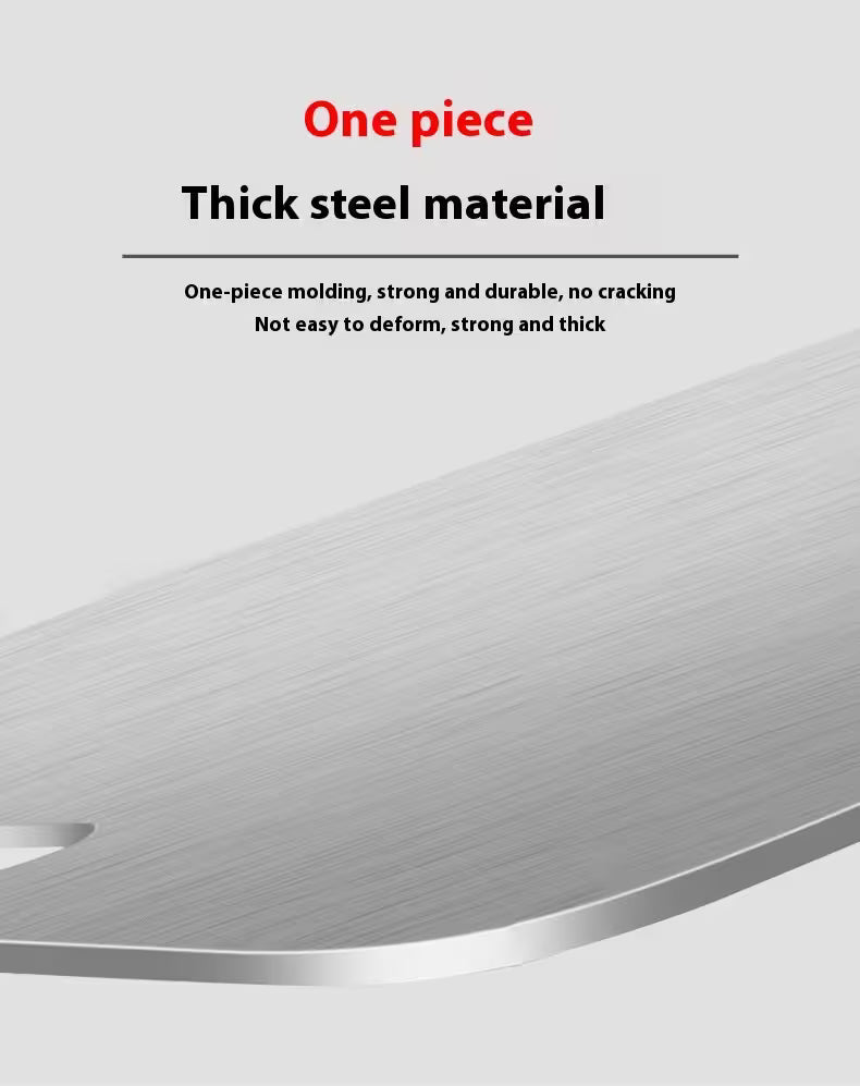 Metallic surface with text highlighting thick steel material