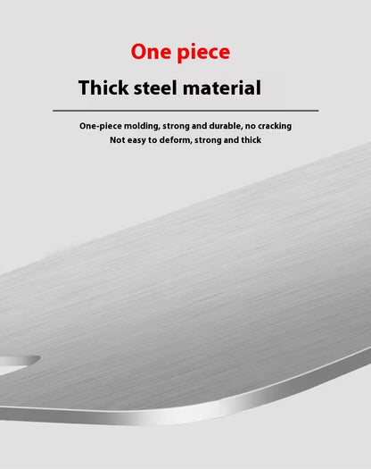 Metallic surface with text highlighting thick steel material