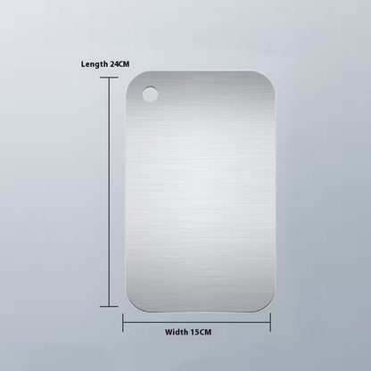 Metallic sheet with dimensions on a gray background