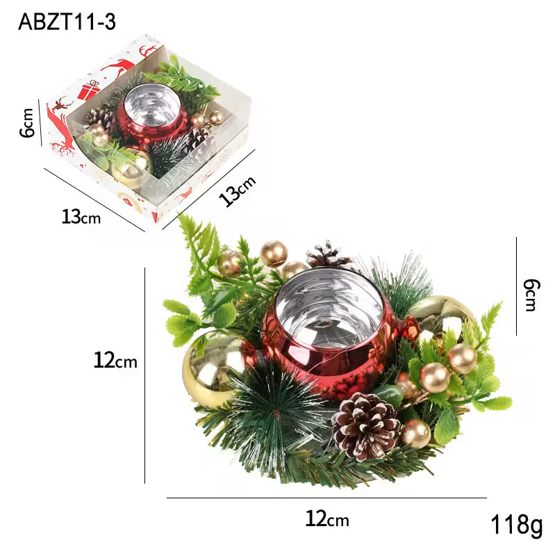 Decorative Christmas candle holder with measurements on a white background