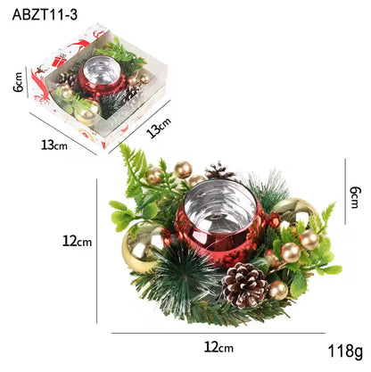 Decorative Christmas candle holder with measurements on a white background