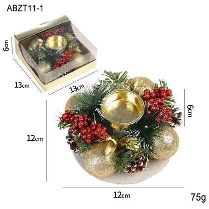 Decorative Christmas wreath with gold balls, red berries, and greenery, shown with measurements on a white background.