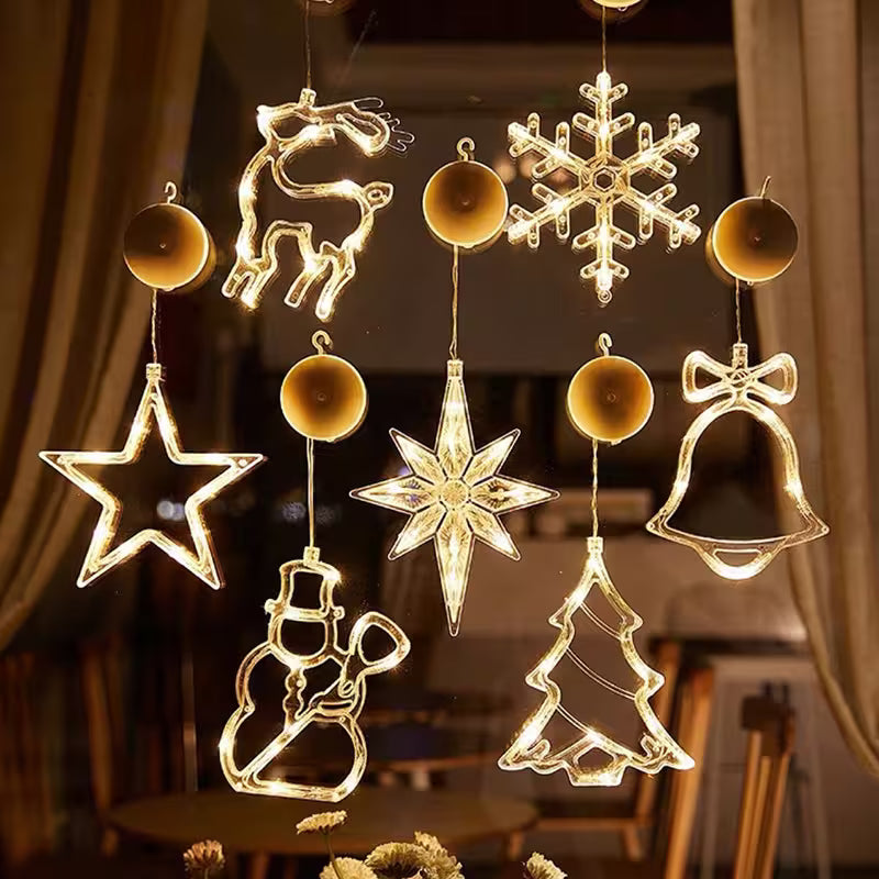 Christmas LED Hanging String Lights — Warm White Suction Cup Window Lights | 11 Shapes | Indoor & Outdoor Holiday Décor