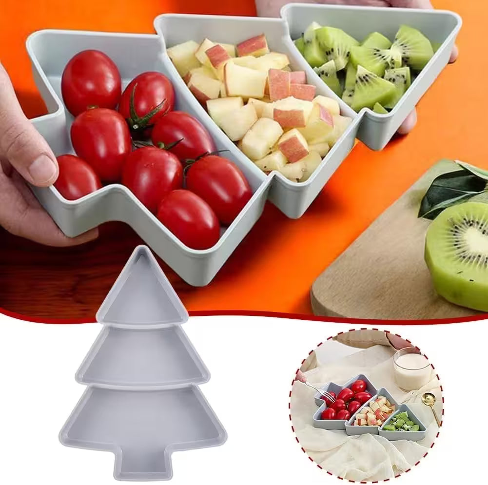 Fruit and vegetable platter with compartments on an orange surface