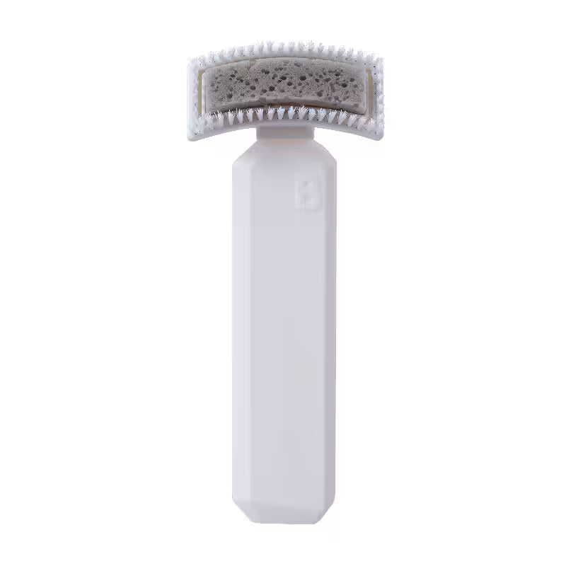 White grooming tool with bristle brush on a white background