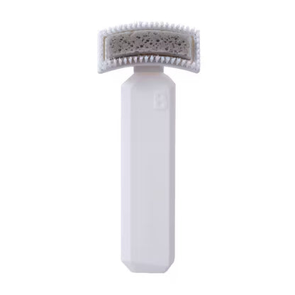 White grooming tool with bristle brush on a white background