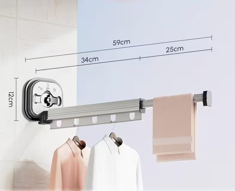 Towel rack with dimensions displayed on a white background