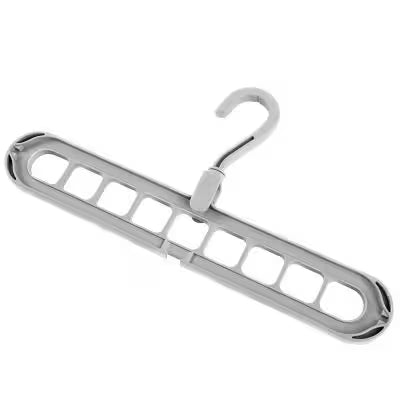 Metallic hanger with multiple hooks on a white background