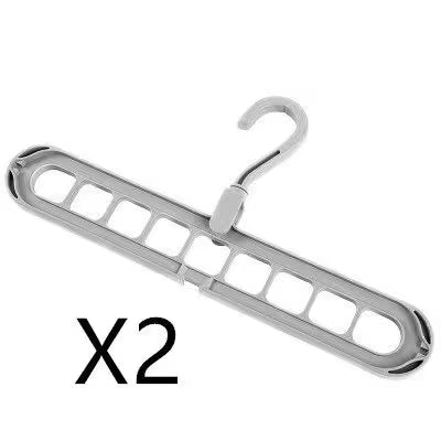 Metallic hanger with multiple hooks on a white background