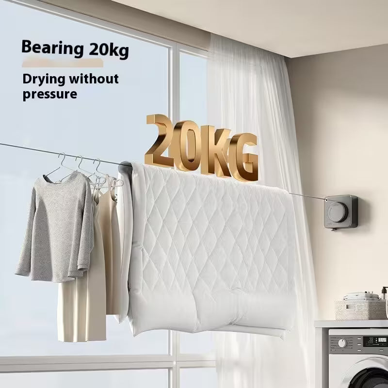 Washing machine with clothes hanging on a line, featuring '20KG' text.