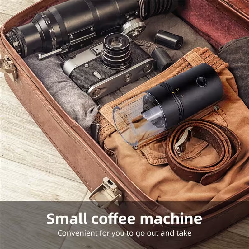 Small coffee machine in a suitcase with camera and belt