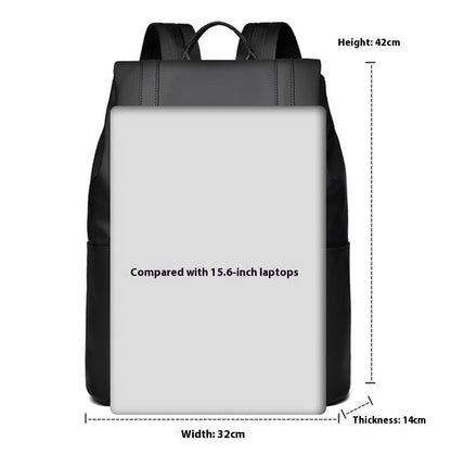 Black backpack with measurements on a white background