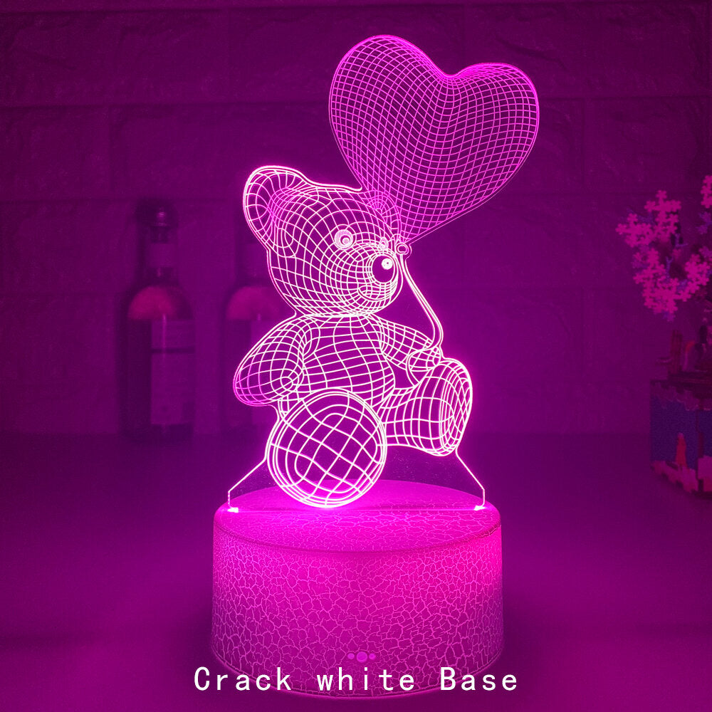 Crack White Base 3D Night Light Bear