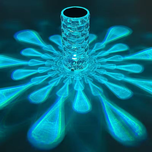 Crystal-like object with a central tube and radiating petals on a dark background