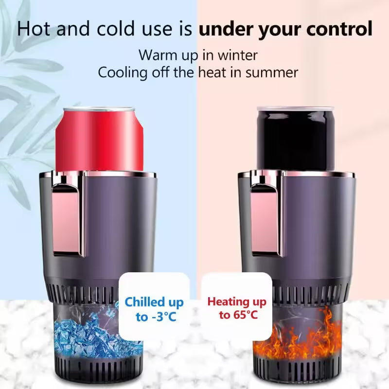 Portable hot and cold beverage can heater with temperature indicators on a white background