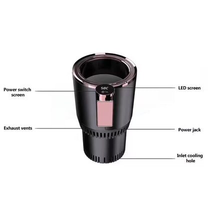 Black car cup holder with labeled parts on a white background