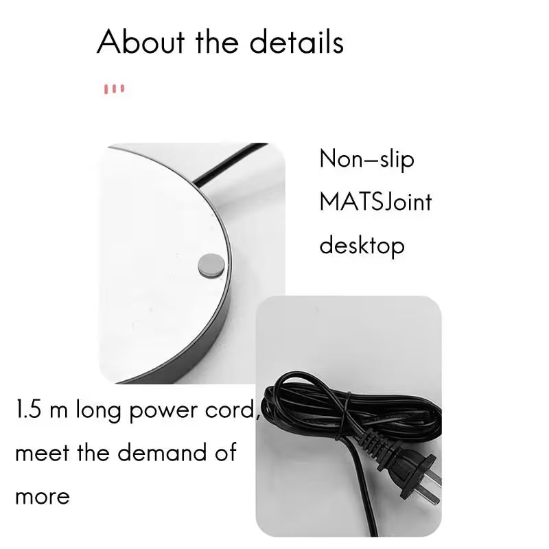 Product details including non-slip MatsJoint desktop, 1.5m power cord, and power plug on a white background.