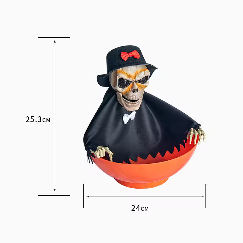 Custom Halloween Candy Bowl With Moving Arms, Glowing Red Eyes and Sound Effects – 6 Skeleton & Witch Models for Spooky Party Tables
