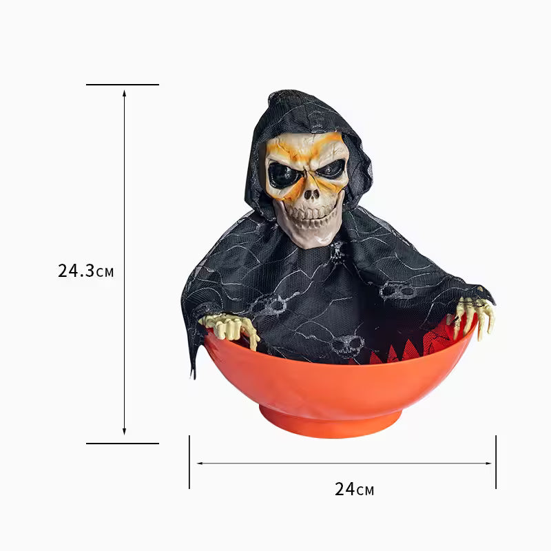 Custom Halloween Candy Bowl With Moving Arms, Glowing Red Eyes and Sound Effects – 6 Skeleton & Witch Models for Spooky Party Tables