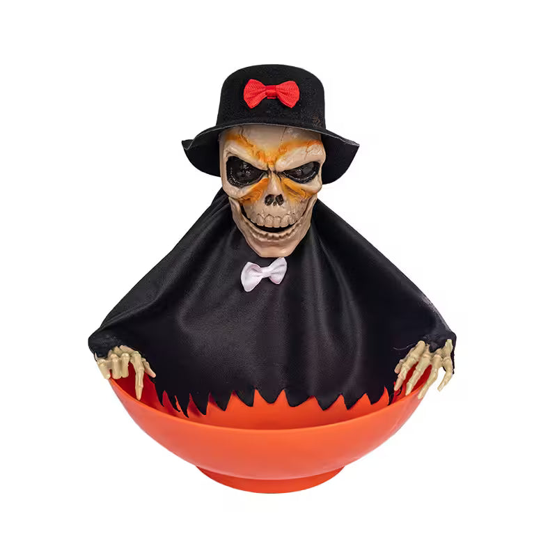 Custom Halloween Candy Bowl With Moving Arms, Glowing Red Eyes and Sound Effects – 6 Skeleton & Witch Models for Spooky Party Tables
